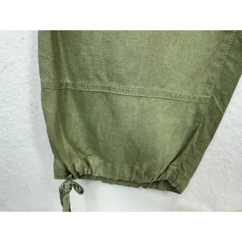 Banana Republic Cropped 100% Linen Pants Satin Waistband & Ankle Ties. Size 8P